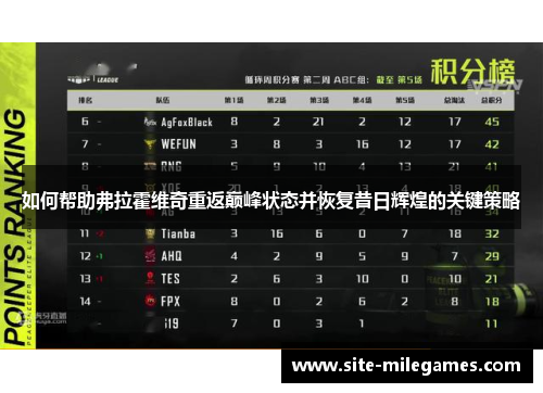 如何帮助弗拉霍维奇重返巅峰状态并恢复昔日辉煌的关键策略